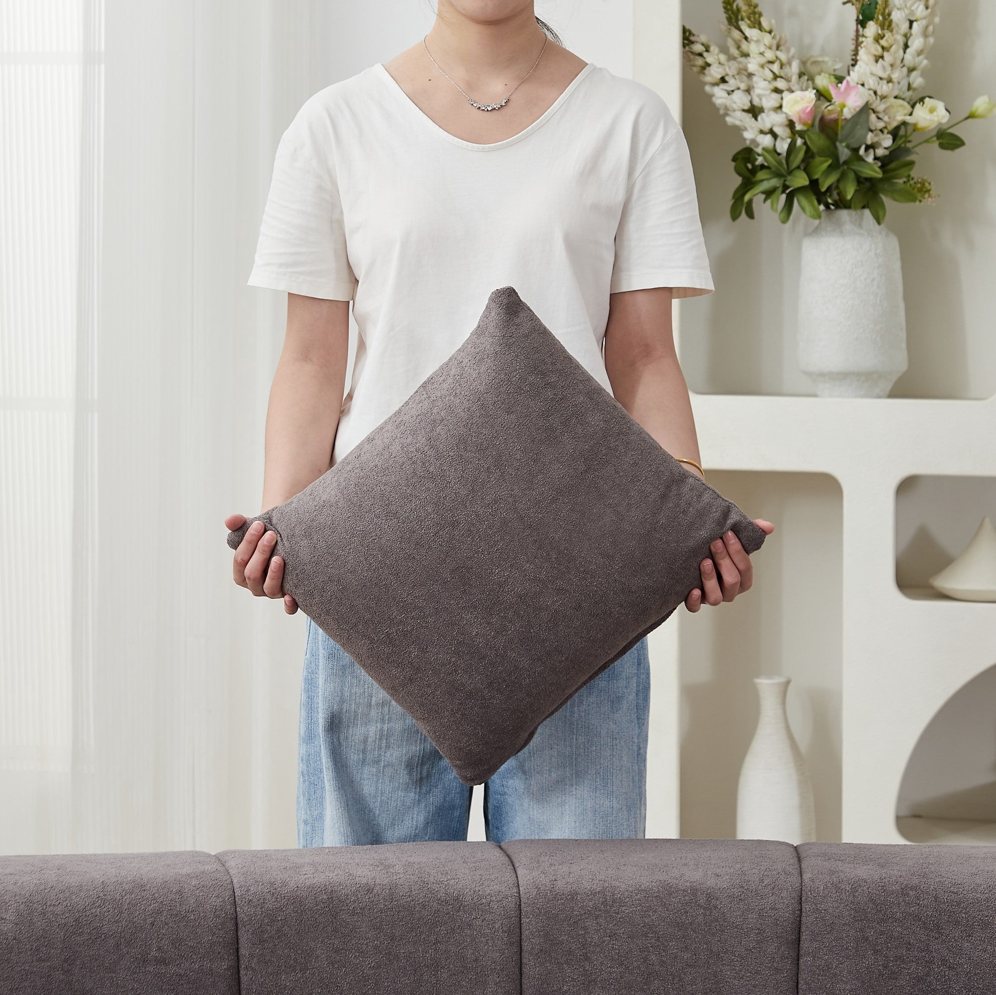 Sailvan Chenille Curved Sectional Sofa, Modern Modular Circular Sofa with Piano Key Design, No Assembly Required Cloud Couch Grey