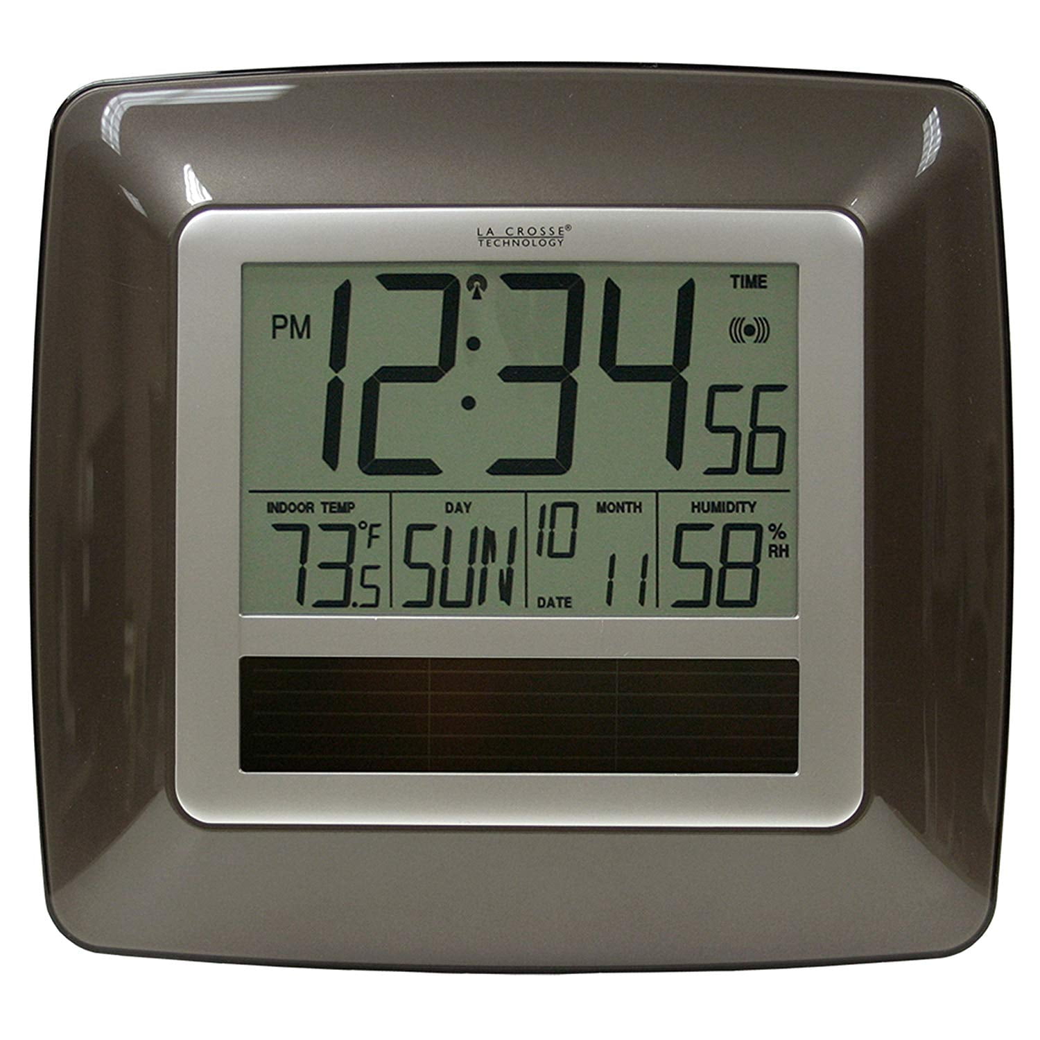 WT8112U Solar Atomic Digital Clock with Indoor Temperature, Humidity, Solarpowered atomic
