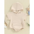 thumbnail image 2 of Biekopu Infant Baby Summer Jumpsuit Solid Color Short Sleeve Front Pocket Hood Romper Toddler Clothes, 2 of 9