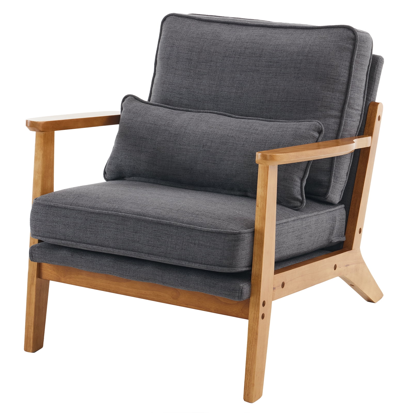 Ktaxon Accent Chair Line Fabric Upholstered Armchair, Reading Club Chair with Pillow for Living Room Bedroom Furniture Gray