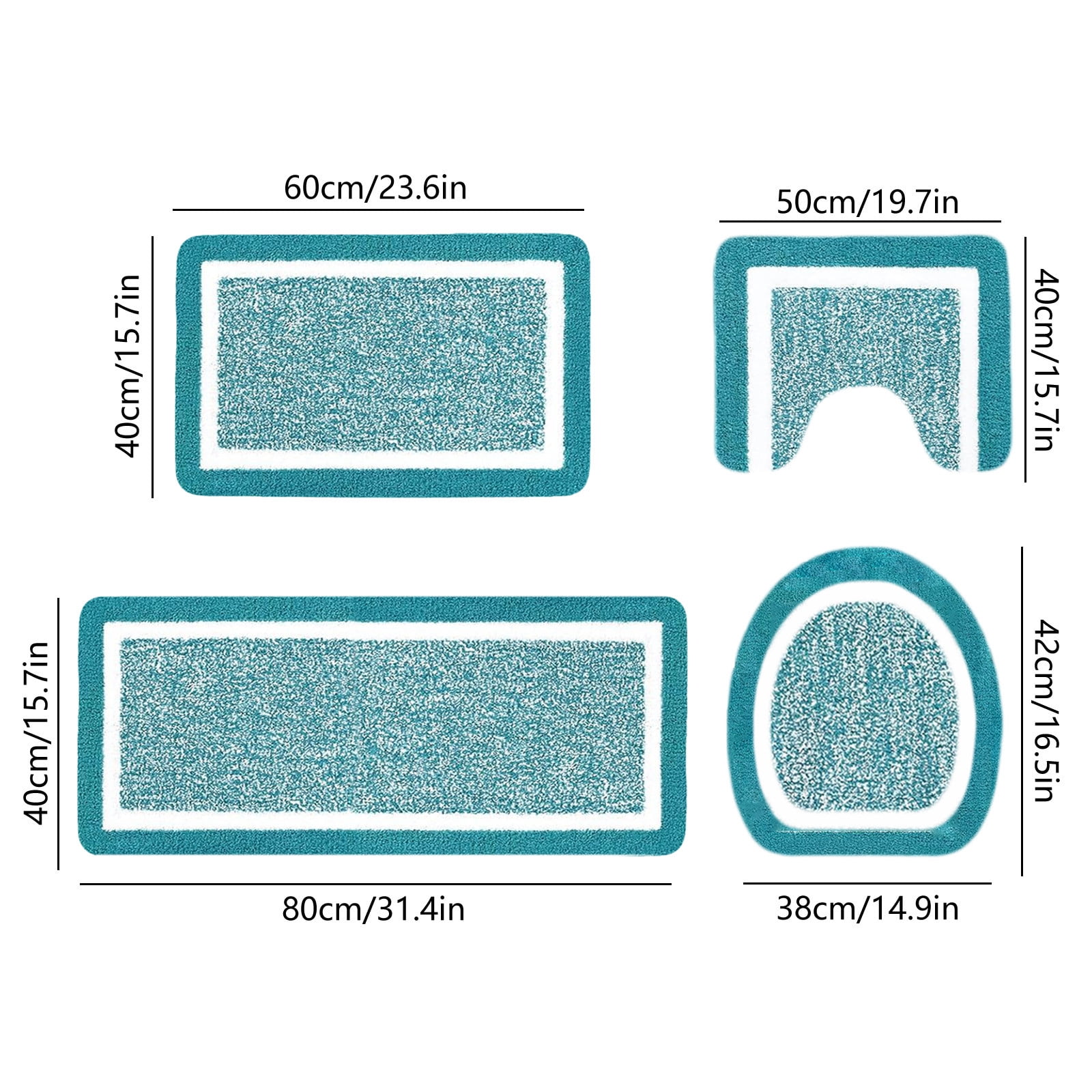 Tuvgenk Absorbent Bathroom Rugs Set Non Slip 4 Piece Toilet Rugs Large U Shaped Teal Bathroom Floor Mats for Shower