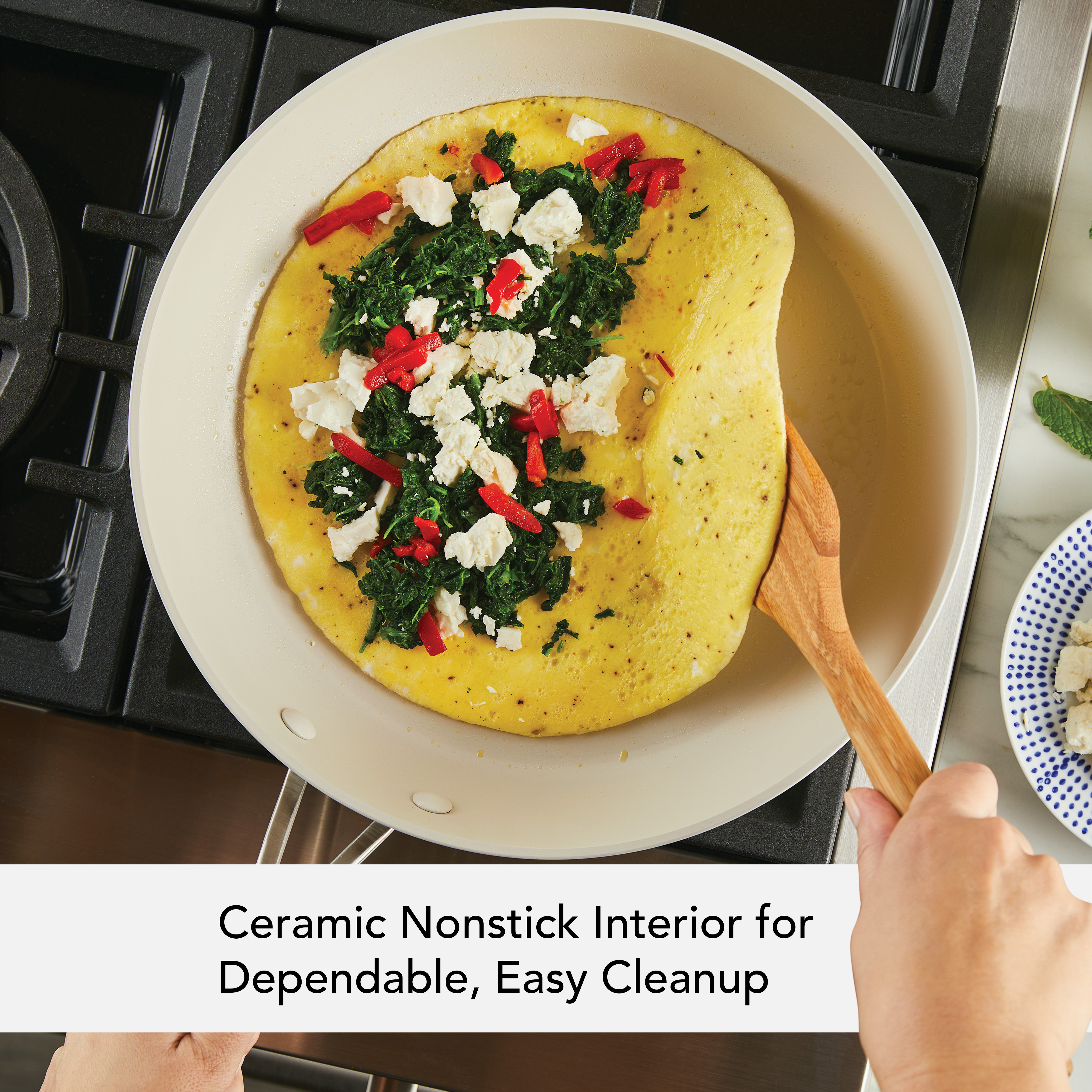 KitchenAid Hard Anodized 12.25 Inch Ceramic Nonstick Frying Pan, Oven Safe to 500°F, Porcelain White