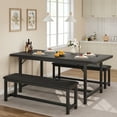 thumbnail image 6 of 63" Extendable Dining Table Set for 4-6 - 2 Upholstered Benches & Metal Frame, Space-Saving for Apartments, 6 of 9