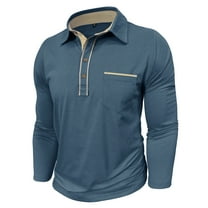 Huuilaibazoo Men's Casual Polo Shirts Classic Long Sleeve Basic Button T-Shirt Lightweight Cotton Golf Tops with Pocket