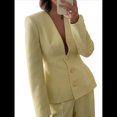 thumbnail image 2 of Blazer de Larga con Botones, Color Liso, Informal, con Escote en V Profundo para Mujer, para y Otoño. Amarillo XL, 2 of 7