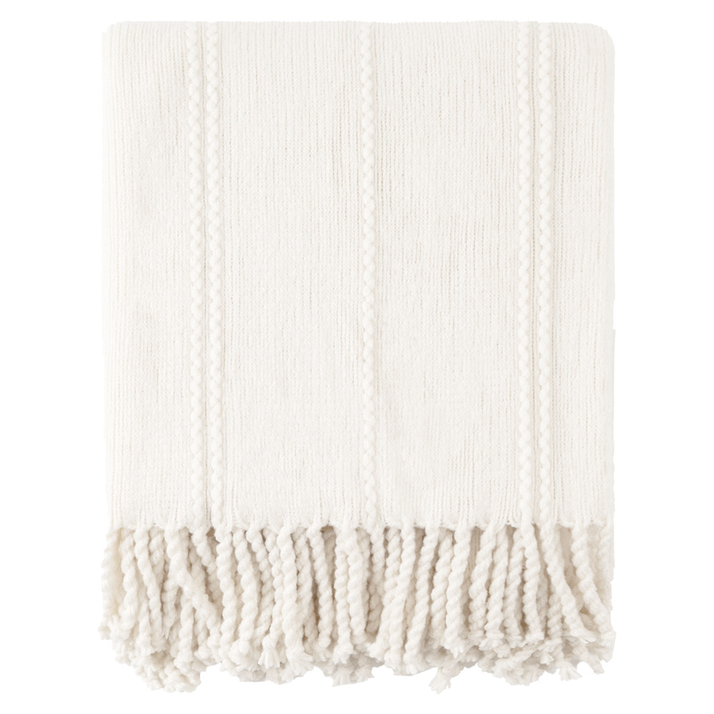 Battilo Cream Throw Blanket for Couch, Knitted White Throw Blankets for