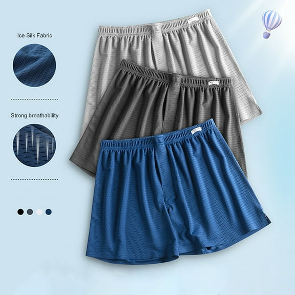 zeranth Men Summer Shorts Ice Silk Sleep Shorts Elastic Waist Hollow Out Plated Soft Casual Beathable Above Knee Length Solid Color Homewear Shorts