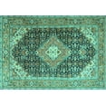 thumbnail image 1 of Ahgly Company Machine Washable Indoor Rectangle Medallion Turquoise Blue Traditional Area Rugs, 5' x 7', 1 of 4