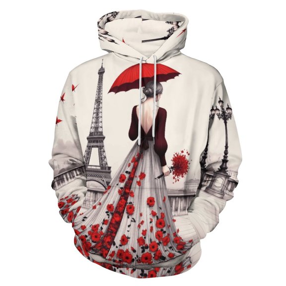 Red Poppies on Dress Men's Women Vintage 3D Hooded Sweatshirt - All-Season Loose Fit Streetwear