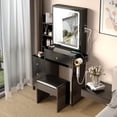 thumbnail image 4 of Tookss Left Drawer Desktop Makeup Vanity Table with Cushioned Stool,Touch Control Sliding LED Mirror,Brightness Adjustable,2 AC+2 USB Power Station,Hair Dryer Bracket,Open Storage Shelf, 4 of 8