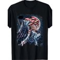 thumbnail image 1 of [Camisetas gráficas para hombre] Camiseta con lobo, bandera estadounidense del 4 de julio, lobos aullando bajo la luna, 1 of 6