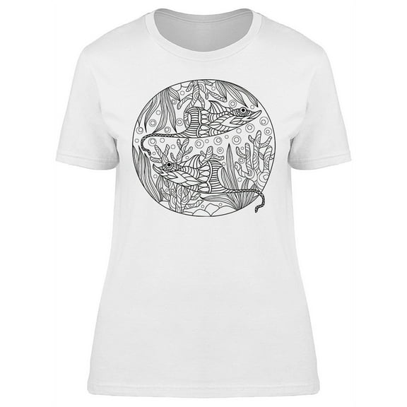 Sketch Under Sea Stingrays  T-Shirt Women -Image by Shutterstock, Female Small