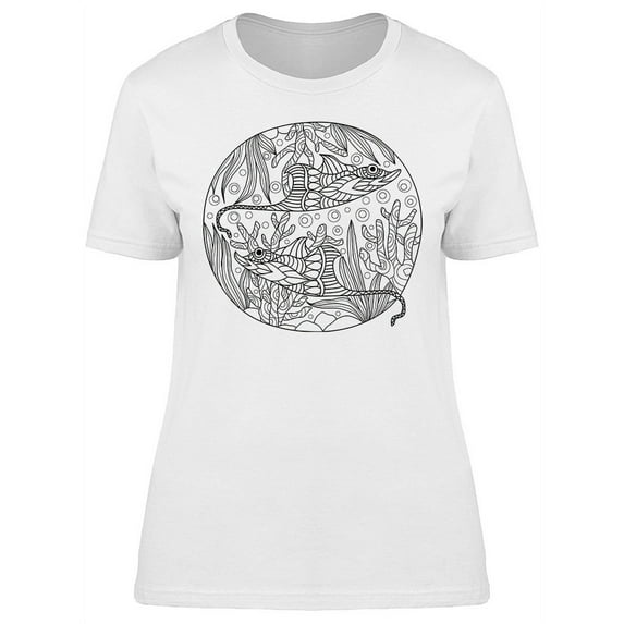 Sketch Under Sea Stingrays T-Shirt Women -Image by Shutterstock, Female Medium