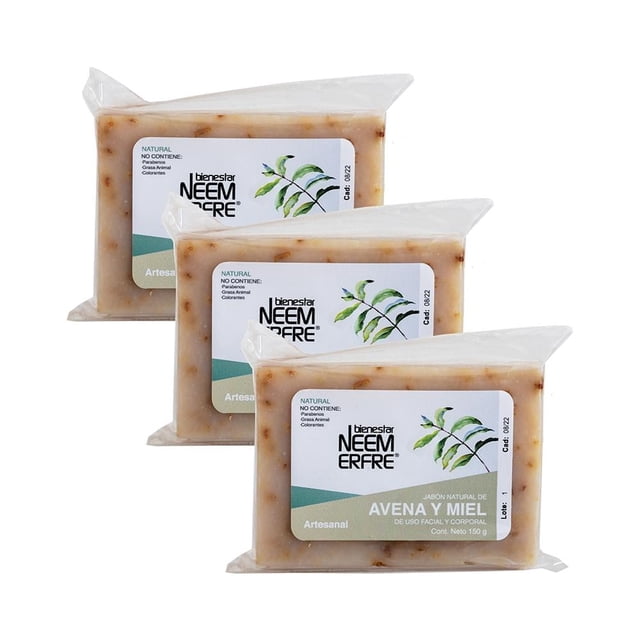 Pack de 3 Jabones de Avena y miel natural y artesanal Bienestar NEEM ERFRE 150 g c/u