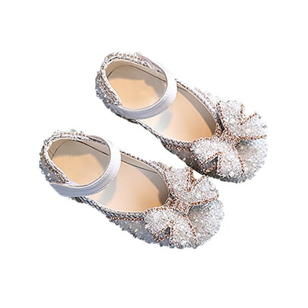 

NIEWTR Girls Dress Shoes Wedding Party Heel Mary Jane Princess Shoes Flats for Toddler Girls(Beige 22)