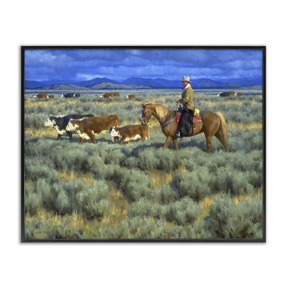 Stupell Industries Traditional Cowboy Rounding Cattle Black Framed Giclee Art, 20 x 16, by Jimmy Dyer