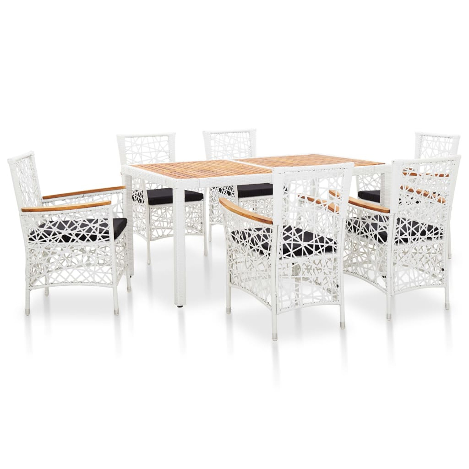 Dcenta 7 Piece Patio Dining Set Poly Rattan White
