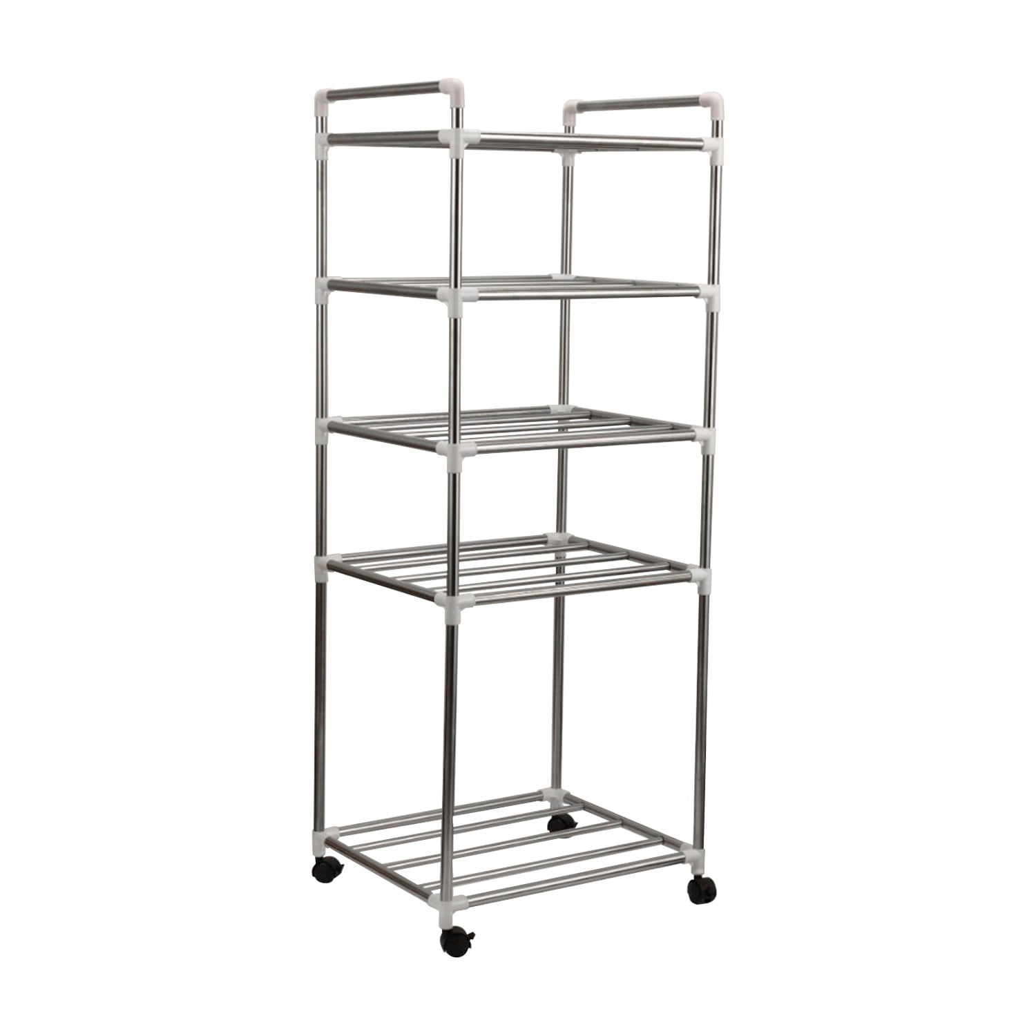 BLUELK Kitchen Baker's Rack, 5-Tier Shelving Unit Storage Shelf with Rolling Wheels , Stainless Steel Storage Rack for Kitchen Living Room Office 16.5L x 14W x 44H (Need Assembly)