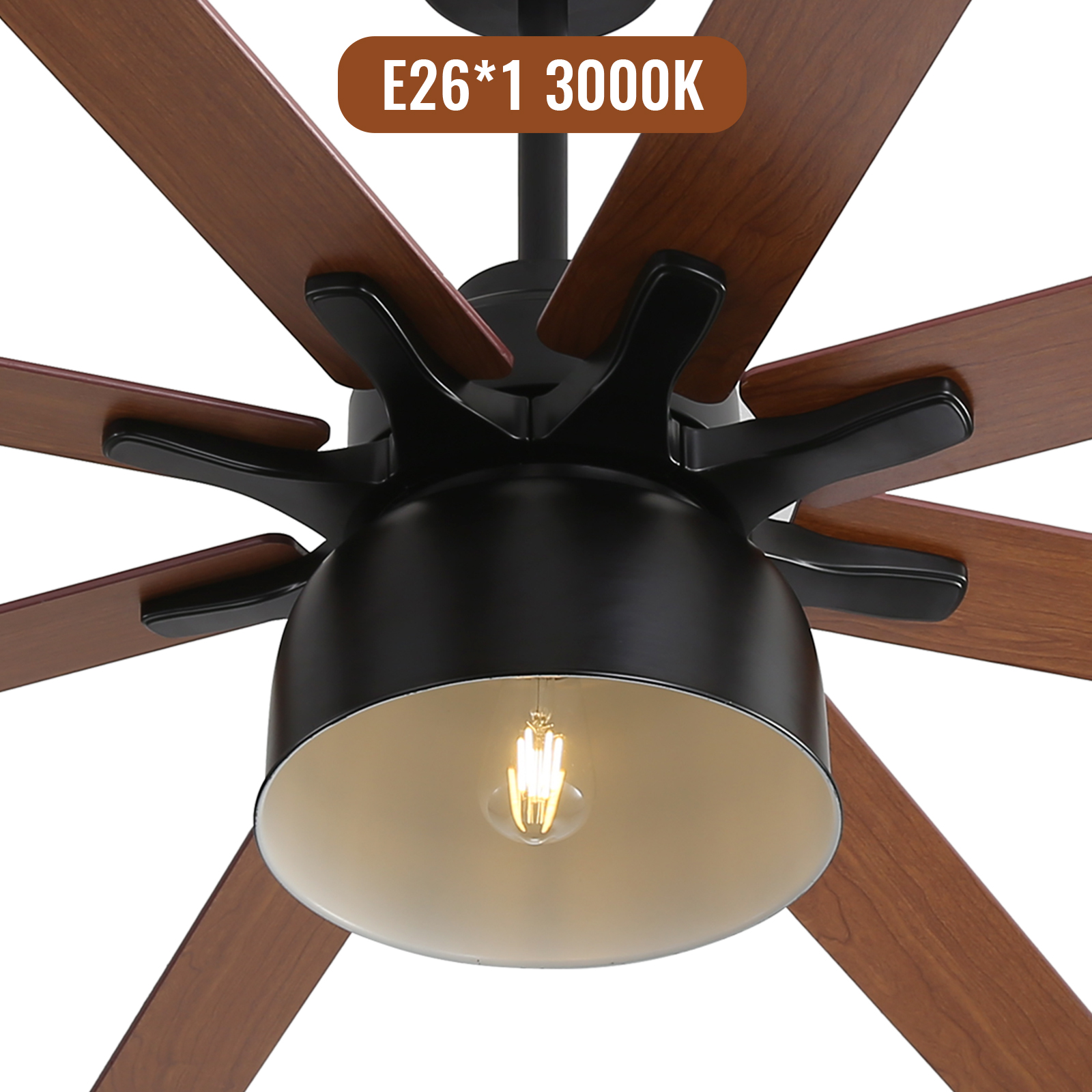 Sofucor 52 Inch Low Profile Ceiling Fan with Light Bulb Replaceable and Remote Control, 8 Blade Ceiling Fan with 3 Downrod, Max Airflow 7000CFM