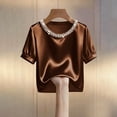 thumbnail image 2 of TaTaai Women's Office Casual Top Short Sleeve Round Neck Pearl Accent Solid Color Summer Blouse Professional Loose Fit Shirt Gift, 2 of 5