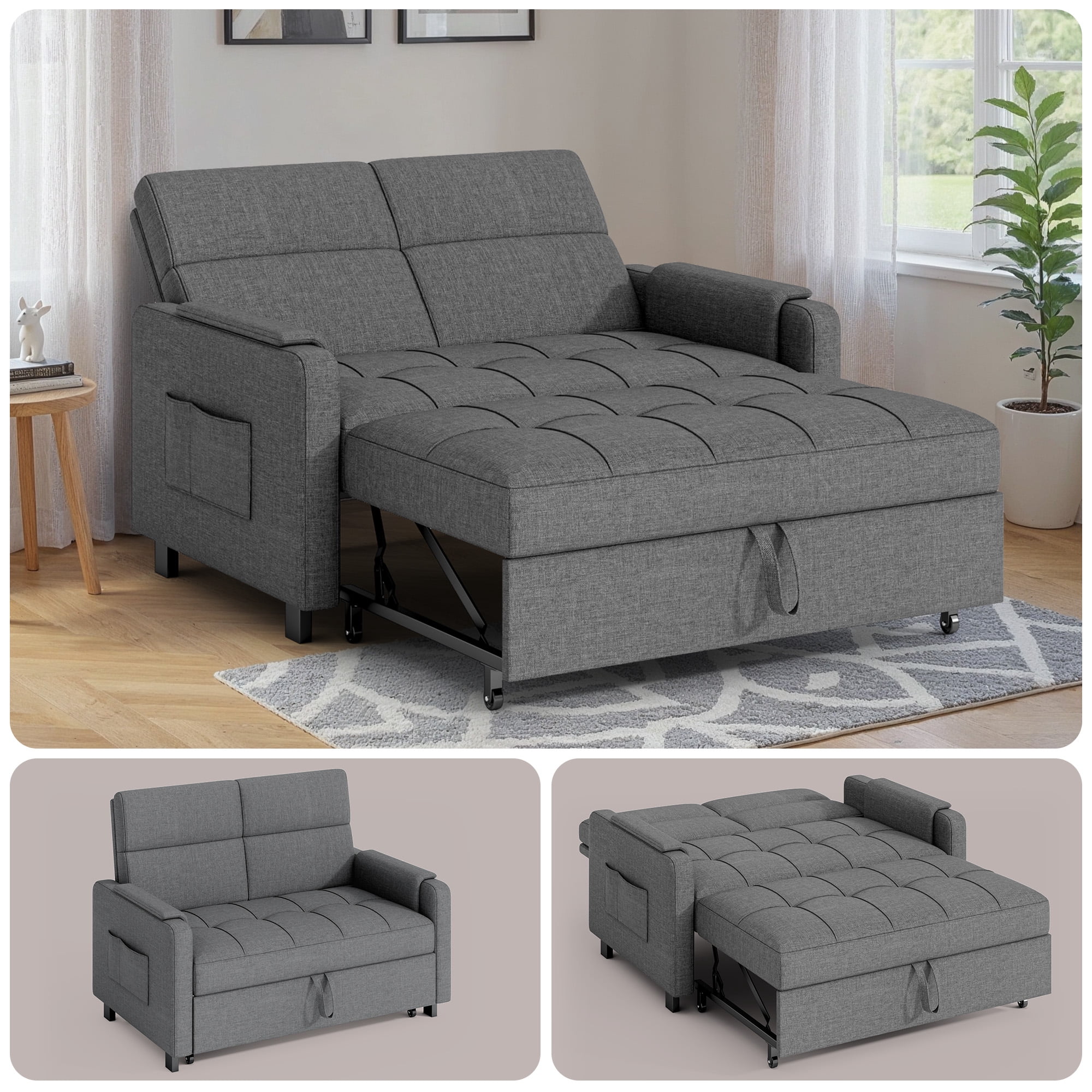 Lofka 71" D Twin Size Convertible Pull-Out Sofa Bed with 6 Adjustable Angles and Smooth Rolling Wheels for Small Spaces, Dark Gray