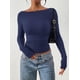 thumbnail image 3 of Remera PRETTYGARDEN de Manga Larga con Frunces, Crop Top Azul Marino M, 3 of 9