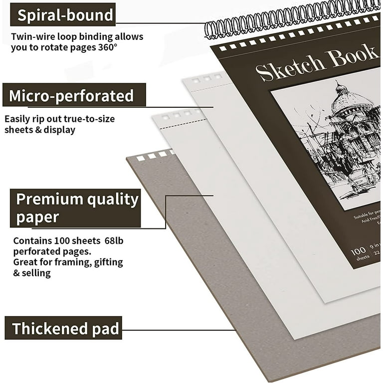 9 x 12 Sketch Book, Top Spiral Bound Sketch Pad, 2 Packs 100-Sheets Each  (68lb/100gsm), Acid Free Art Sketchbook Artistic Drawing Painting Writing  Paper for Kids Adults Beginners Artists 