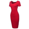 thumbnail image 2 of A2Y Women's Solid Fitted Classic Short Sleeve Premium Cotton Midi Dress Ruby L, 2 of 5