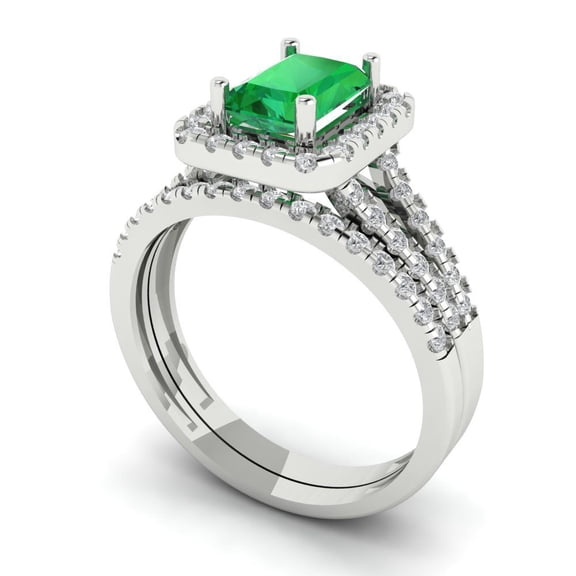 Clara Pucci 18K White Gold 1.72 Simulated Emerald Engraveable Engagement Ring   Wedding Band Set