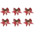 thumbnail image 1 of 6 PCS Christmas Bows  Christmas Burlap Bows with Little Bell  Mini Ribbon Bowknot Ornament for Christmas Tree Crafts Home Decoration(Multiple Colors 3.54*3.3Inch), 1 of 7