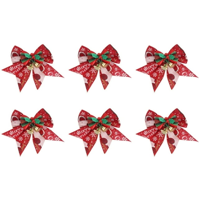 6 PCS Christmas Bows Christmas Burlap Bows with Little Bell Mini Ribbon Bowknot Ornament for Christmas Tree Crafts Home Decoration(Multiple Colors 3.54*3.3Inch)