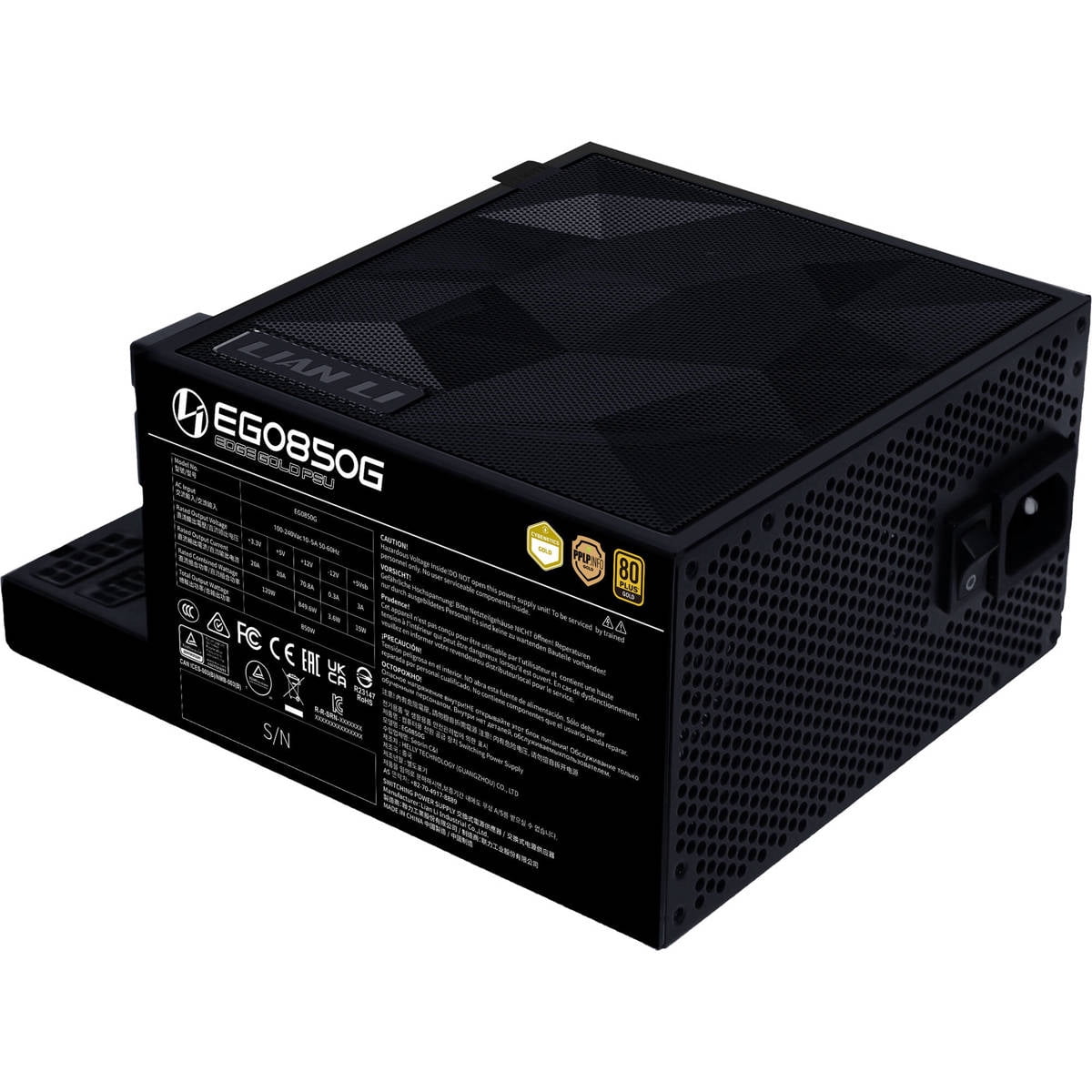 Lian Li EG0850GBlack 850W Full Modular Power Supply ATX 3.1 / PCIe 5.1 12V-2x6 Black