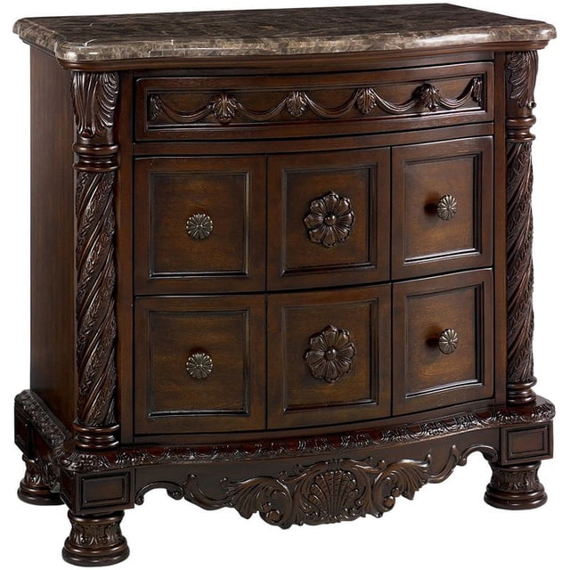 Ashley Furniture Table de Chevet Rive Nord 3 Tiroirs en Marbre Marron