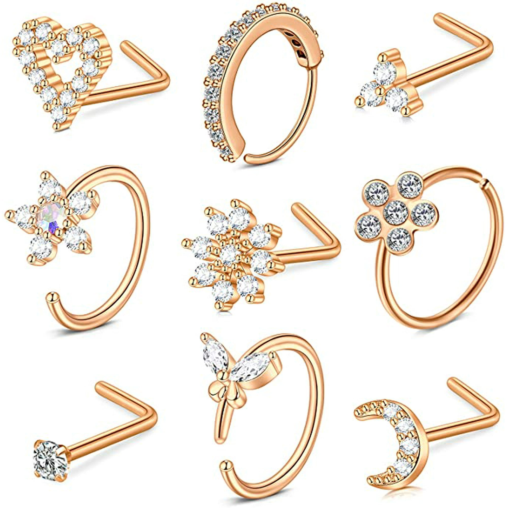Shao5man Vcmart Nose Rings For Women 20g Nose Ring Surgical Steel Nose Rings Piercing Screw Nose Studs Corkscrew Nose Rings L Shaped Nose Rings Studs