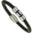 thumbnail image 3 of Primal Steel Stainless Steel Brushed and Leather 8.5in Bracelet, 3 of 7