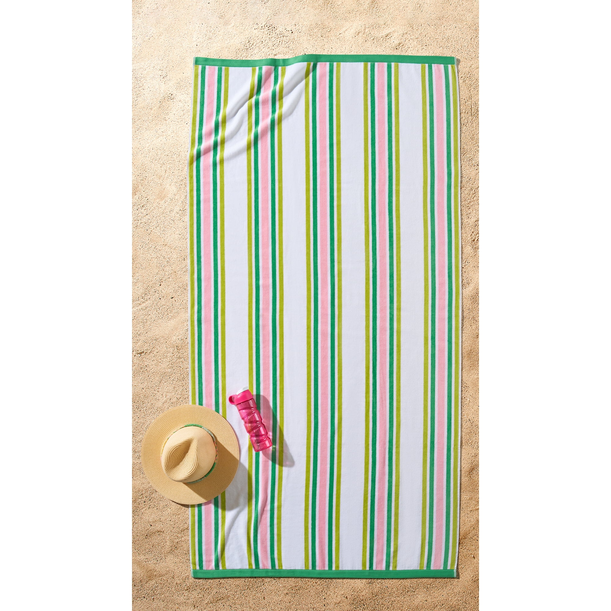 Better Homes & Gardens Oversized Cotton Blend Cabana Beach Towel, 72" x 38", Pink