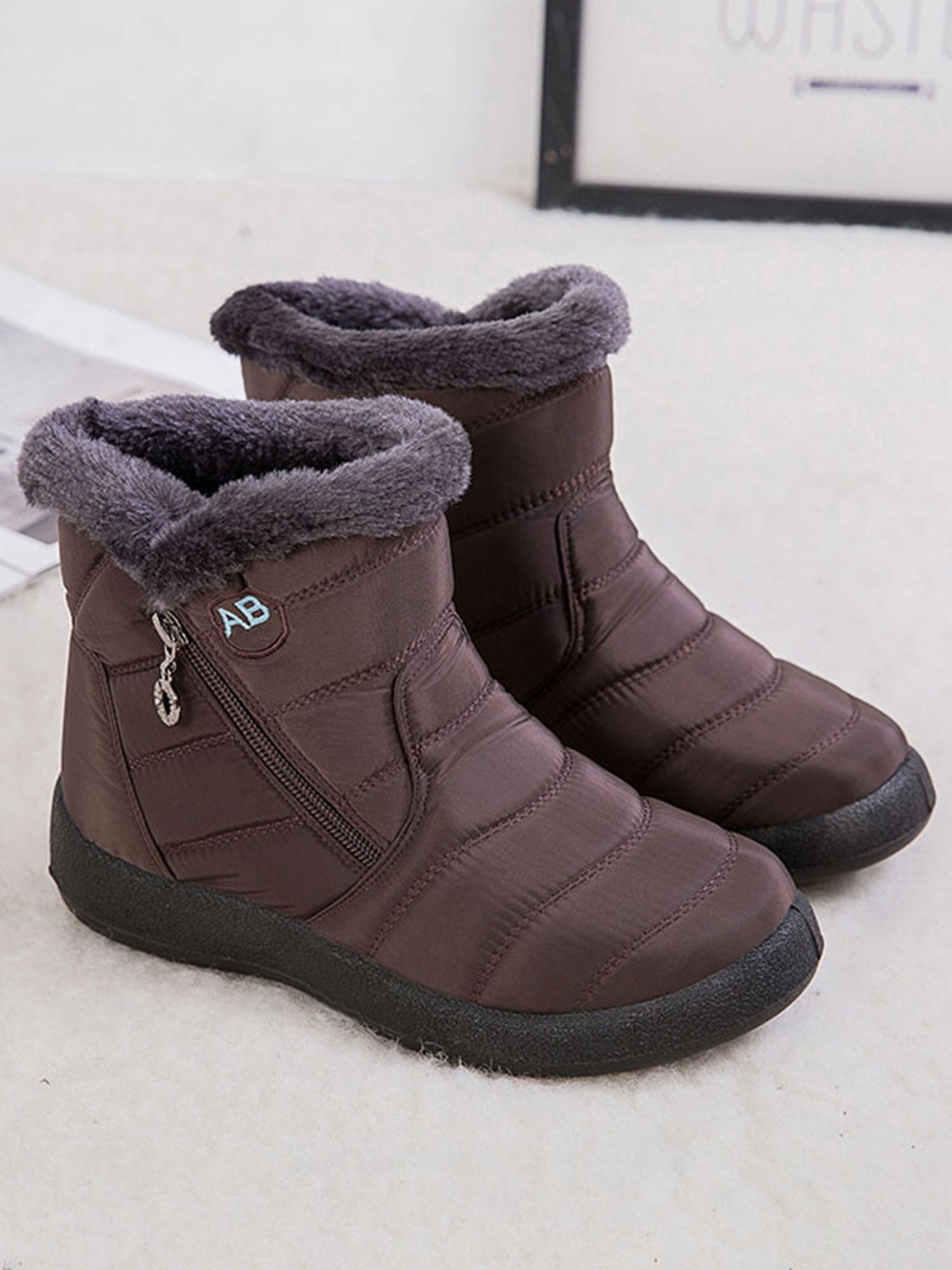 Details about   Womens Ladies Fashion Patent Leather Lamb Fur Lace Up Winter Snow Boots Shoes