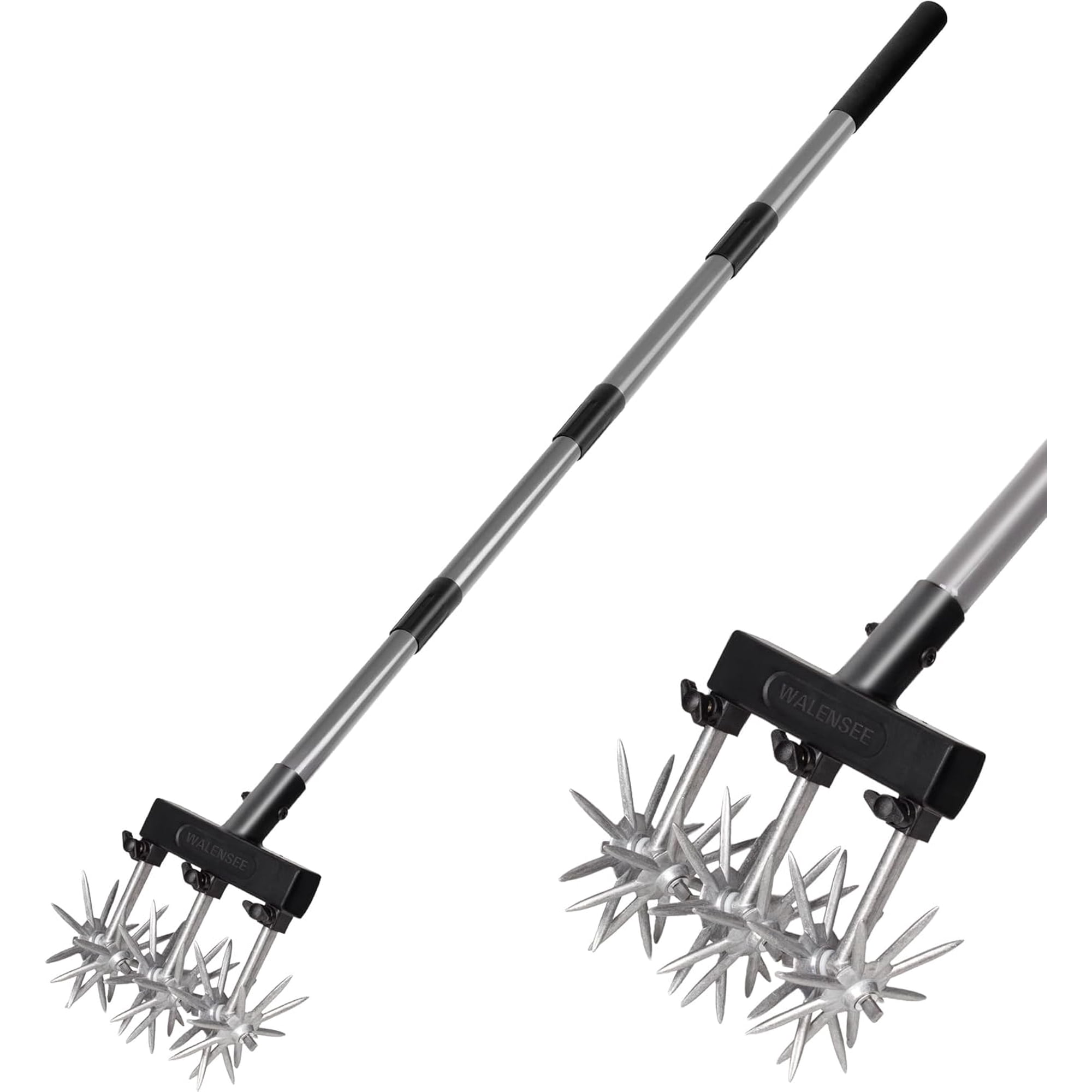 Walensee Rotary Cultivator Garden Tool – Adjustable Hand Tiller for Gardening & Lawn Care with Rustproof Aluminum Blades, Telescopic Handle, Lightweight Nylon Base – Soil Aerator & Grass Reseeder