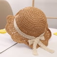 thumbnail image 3 of Lispipm Baby Girl Straw Hat Bowknot Outdoor Beach Sun Hats Infant Toddler Girls Vacation Ruffle Caps with Lace Starp Brown 2-6 Years, 3 of 5