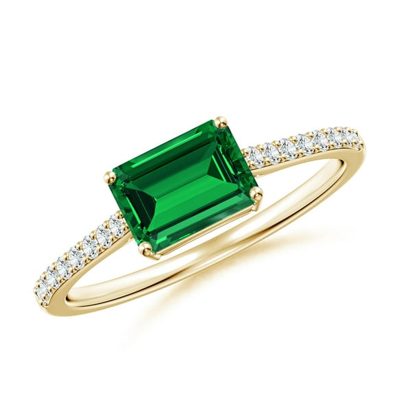 ANGARA Lab Grown 1 Ct Emerald-Cut Emerald Cathedral Engagement Ring for Women in 14K Yellow Gold (Size-7x5mm) | May Birthstone, Birthday, Anniversary, Jewelry Gift for Women | Lab-Grown Emerald Ring
