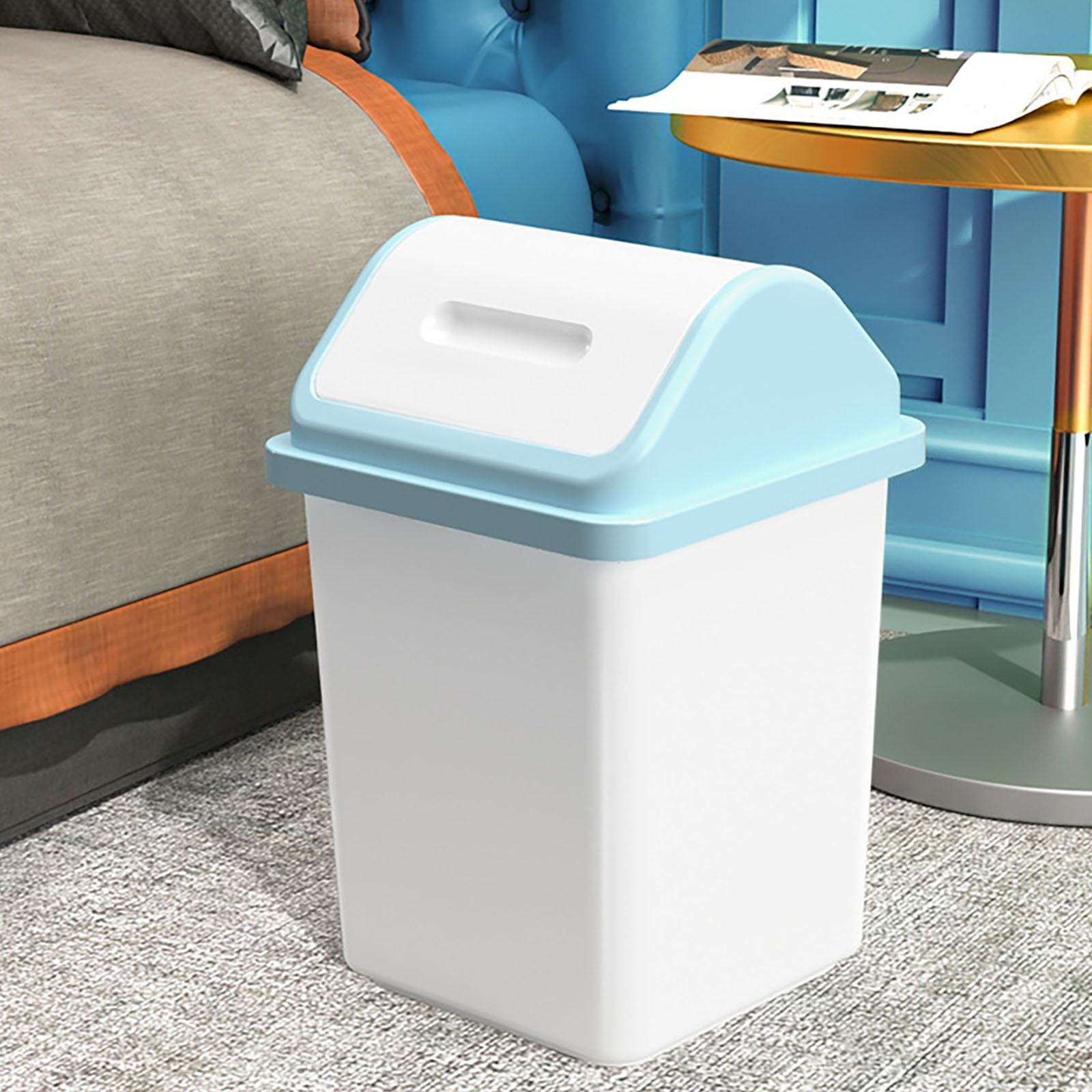 Slim Flip-Top Bathroom Trash Can with 360° Rotating Lid, Leak-Proof Household Garbage Bin for Toilet Kitchen Bedroom, Space-Saving Large Capacity Waste Basket