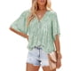 thumbnail image 2 of Sunloudy Blusa informal para mujer, cuello en V, manga acampanada, textura de flores, botones, camisa suelta con volantes para damas Sunloudy  S M L XL XXL, 2 of 6