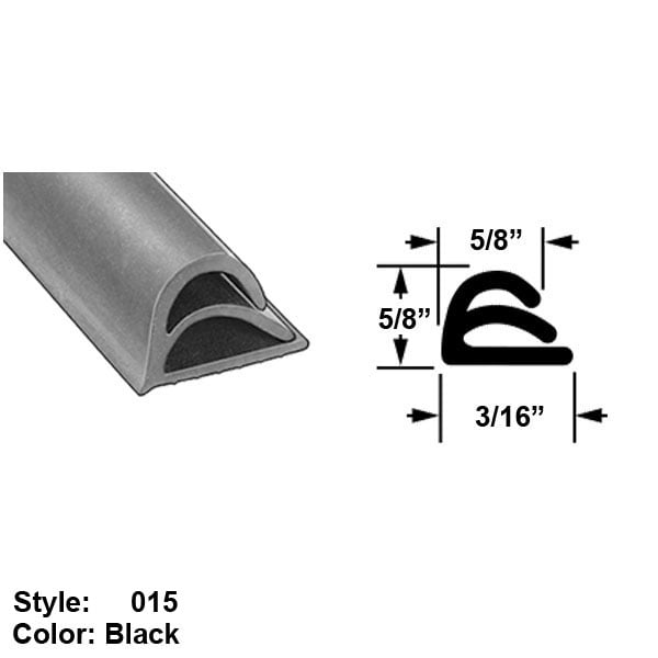 Water and Weather Resistant Hollow Rubber Surface Mount Seal, Style 015 Ht. 5/8" x O'all Wd
