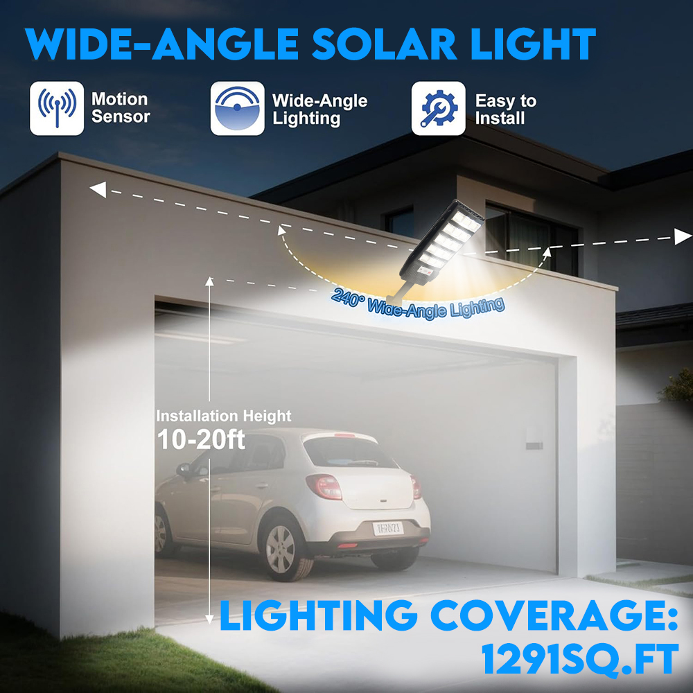 Solar Street Lights, 2 Pack 3500W Solar Lights Outdoor Motion Sensor, Dusk to Dawn Solar Street Lights with Remote Control, Solar Flood Lights for Outside Yard, Garden, Patio, Waterproof