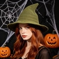 thumbnail image 2 of TEAJOPSUU Women's Halloween Witch Hat Knitted Pointed Wizard Hat for Party Vacation Holiday Olive Green, 2 of 5