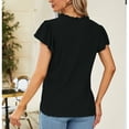 thumbnail image 4 of Camisa con ojales para mujer, volantes, manga corta, ribete con volantes, cuello en V, Color puro, camisa para mujer, Top para primavera y verano, negro M, 4 of 6