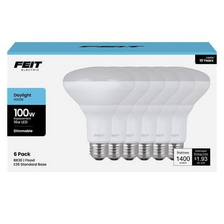 Feit Electric 3018659 100W BR30 E26 Daylight Equivalence Medium LED Bulb, Pack of 6