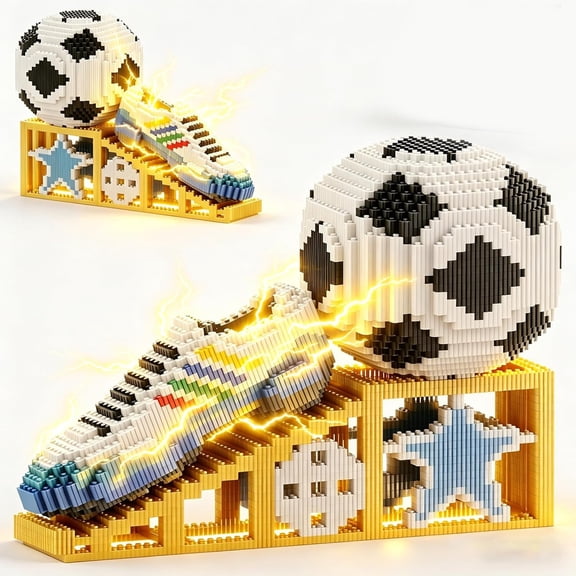 BESTSKY Soccer Ball with Sport Sneaker Building Block Set, Realistic Soccer, Luminous Crystal Shoe, Golden Stand Stem Bricks, Diy Educational Toy World Football Cup Gifts for Teen, Adult