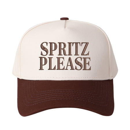 SPRITZ PLEASE Letter Embroidered Color Block Trucker Hat Unisex Adjustable Cotton Breathable Fashion Cap for Travel Daily Wear