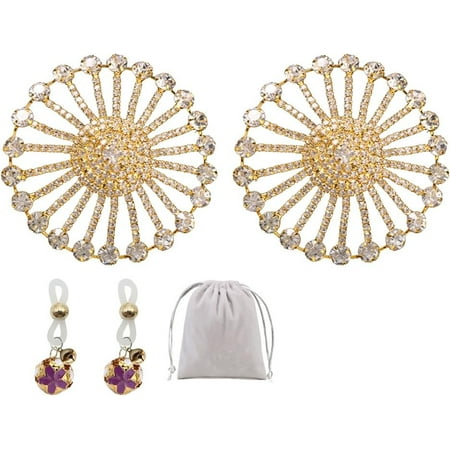 QIUYIDP Rhinestone Nipple Pasties Sticker Chest Cover Tassel Breast Patch Lingerie Invisible Sticky Adhesive Bra Necklace Body Chain